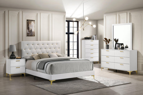 Kendall Tufted Upholstered Panel Eastern King Bed White - Ella Furniture