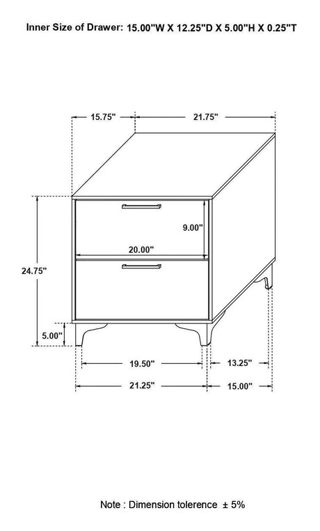 Kendall 2-Drawer Nightstand White - Ella Furniture