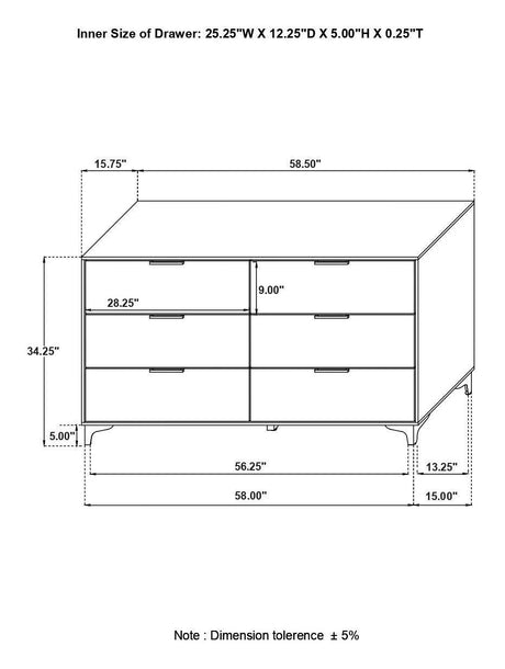 Kendall 6-Drawer Dresser White - Ella Furniture