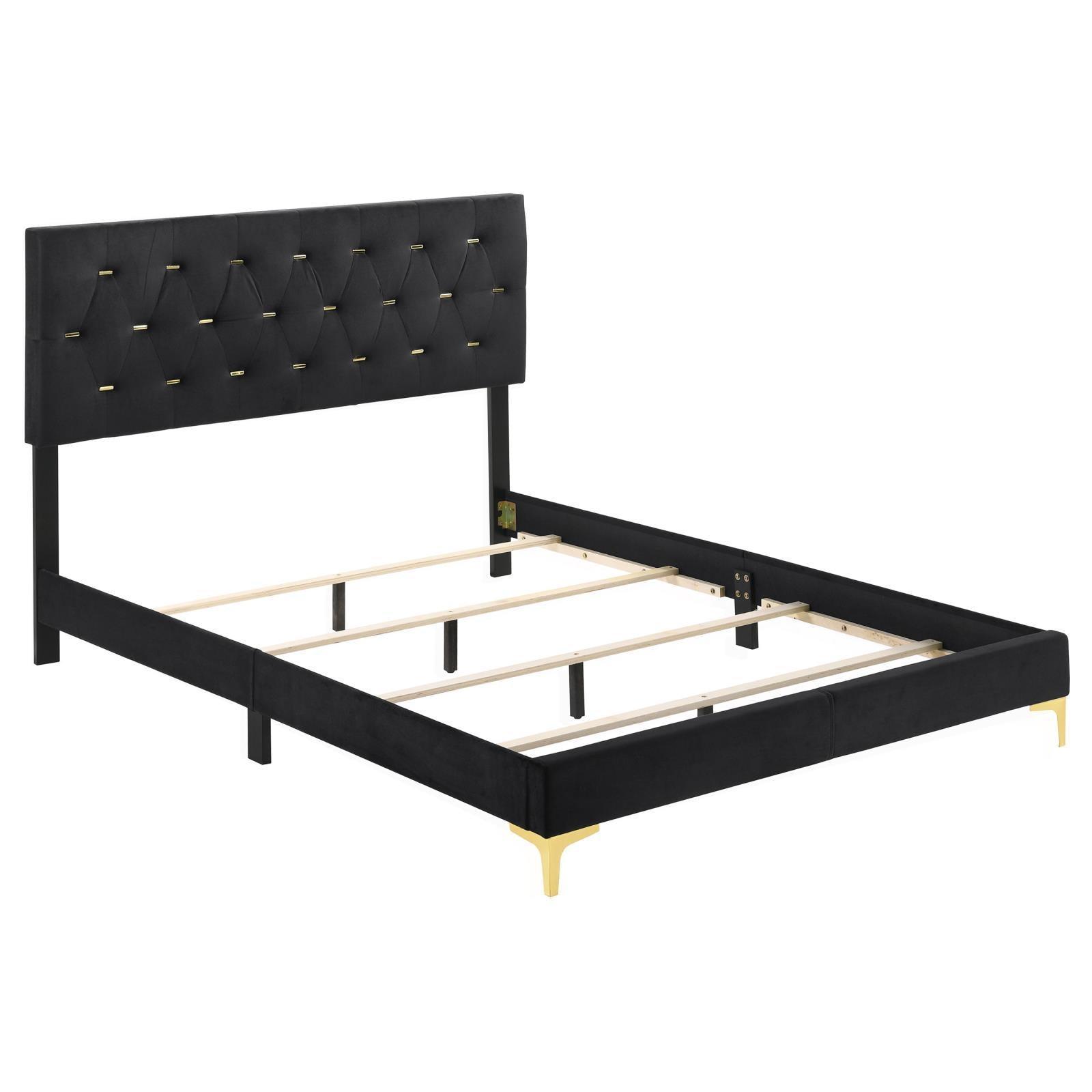 Kendall Tufted Panel Eastern King Bed Black And Gold - Ella Furniture
