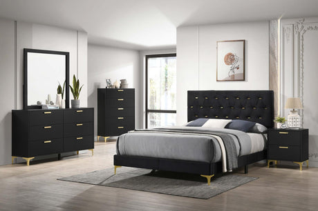 Kendall Tufted Panel Queen Bed Black And Gold - Ella Furniture