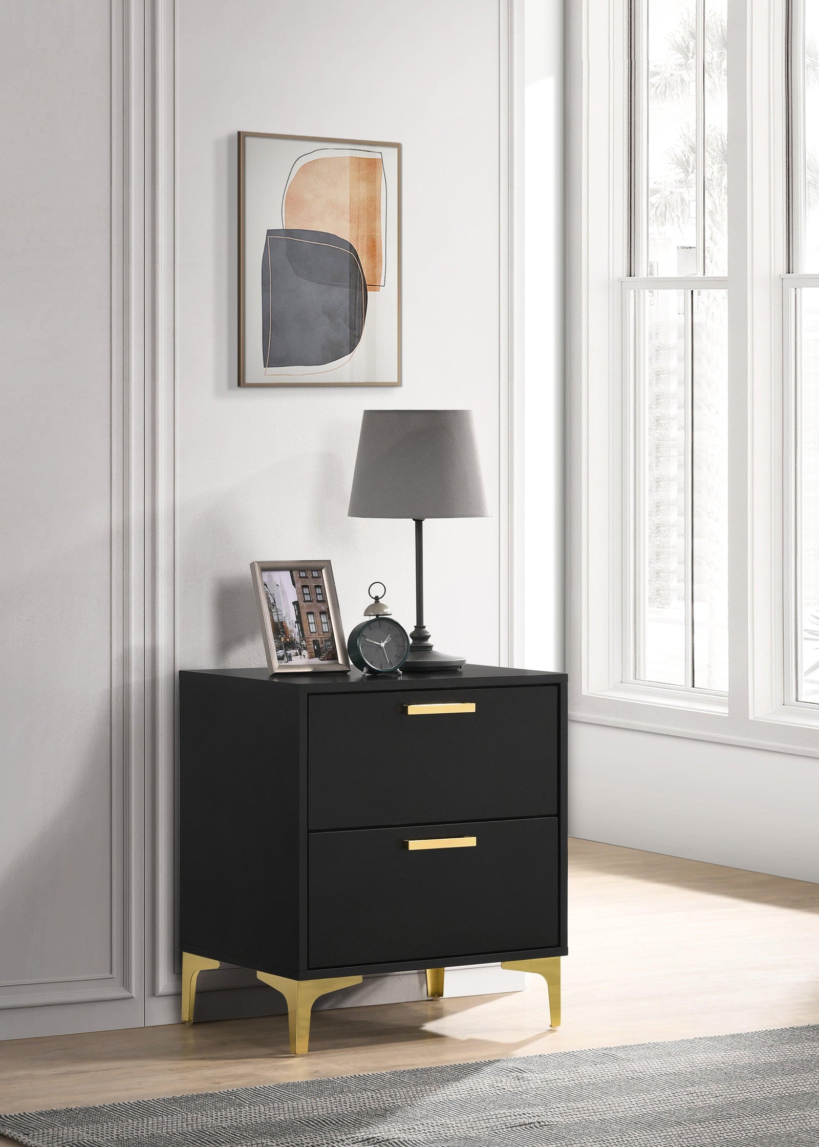 Kendall 2-Drawer Nightstand Black And Gold - Ella Furniture
