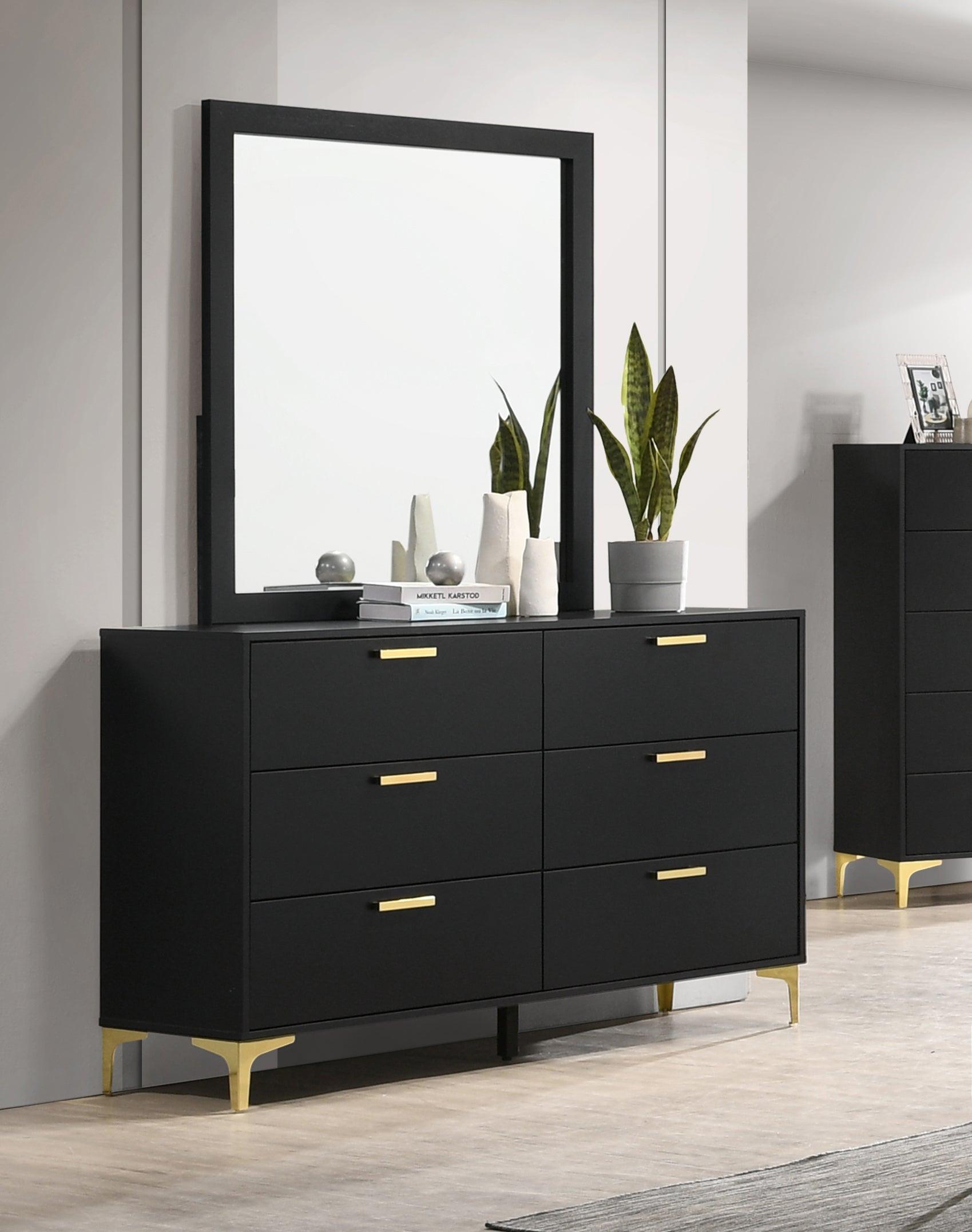 Kendall 6-Drawer Dresser Black And Gold - Ella Furniture