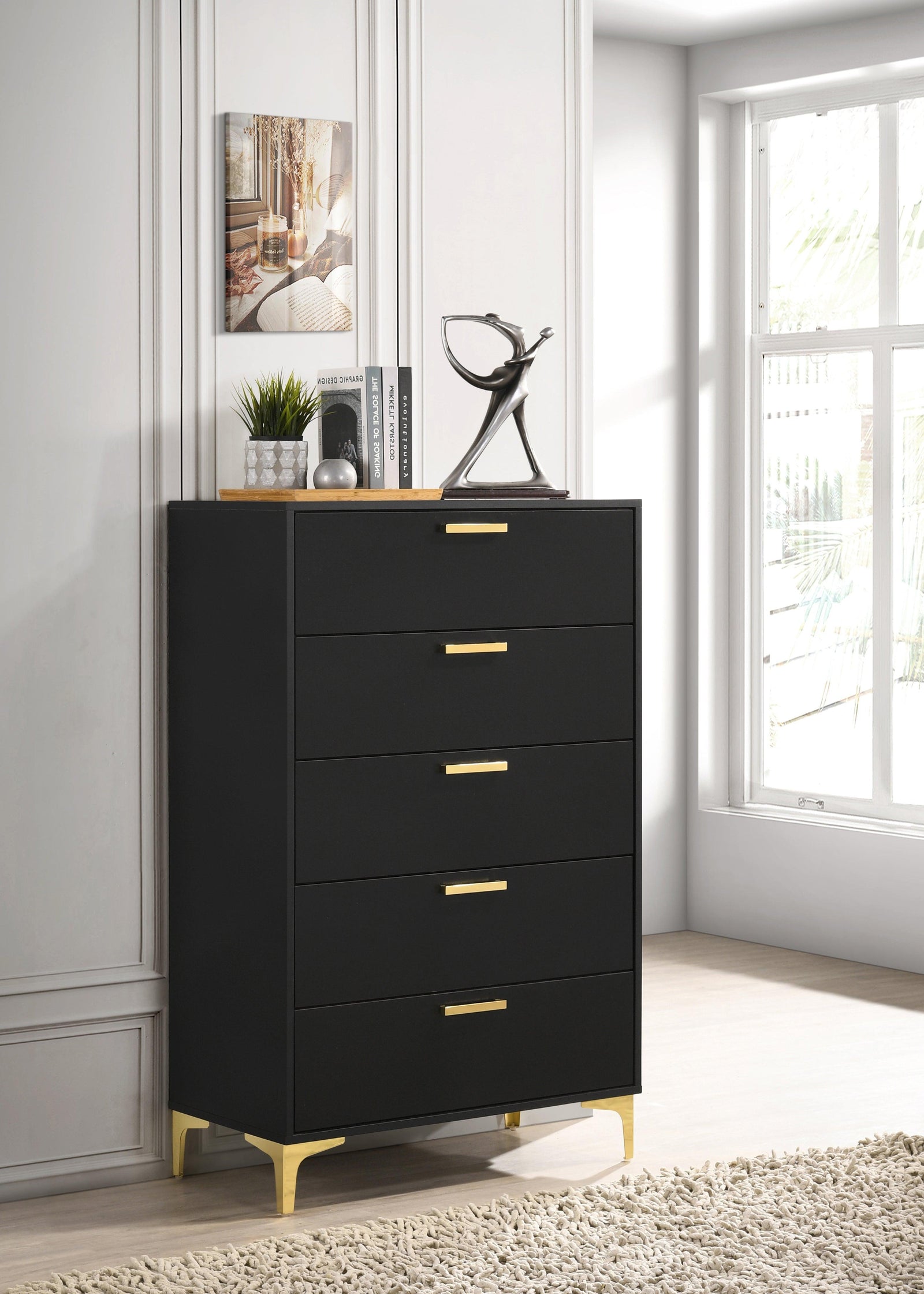 Kendall 5-Drawer Chest Black And Gold - Ella Furniture