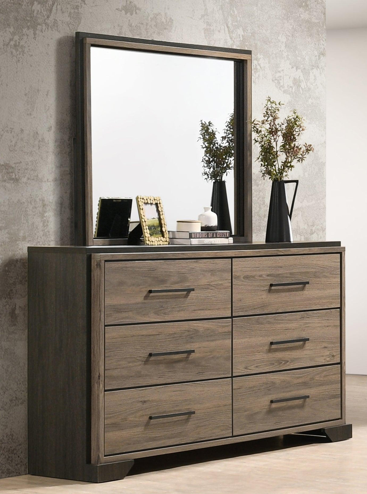Baker Rectangular Dresser Mirror Brown And Light Taupe - Ella Furniture