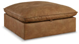 Marlaina Caramel Faux Leather Ottoman With Storage - Ella Furniture