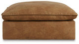 Marlaina Caramel Faux Leather Ottoman With Storage - Ella Furniture