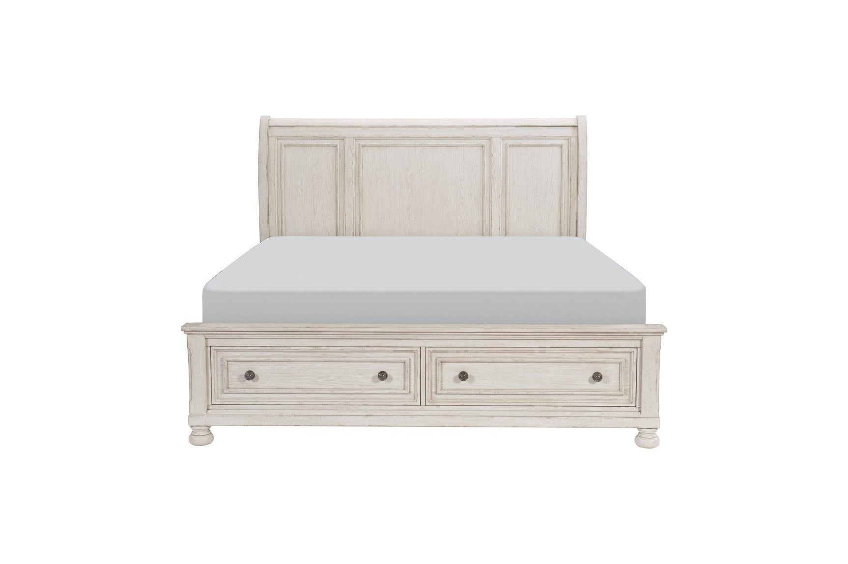 Bethel Antique White Modern Classic Transitional Solid Wood Sleigh Storage Bedroom Set - Ella Furniture