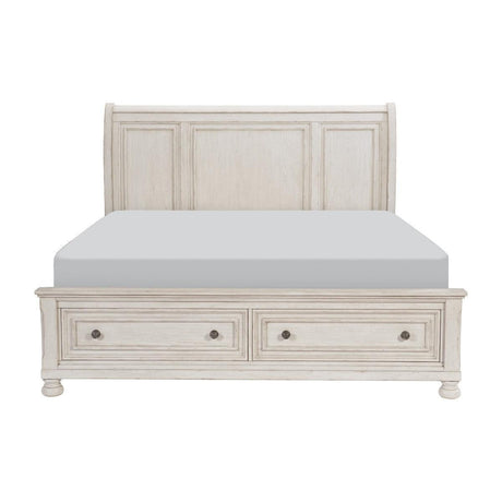 Bethel Wire Brushed White Traditional Birch Veneer Wood And Engineered Wood King Platform Bed - Ella Furniture