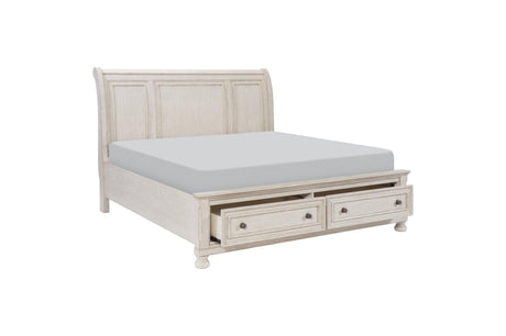 Bethel Antique White Modern Classic Transitional Solid Wood Sleigh Storage Bedroom Set - Ella Furniture