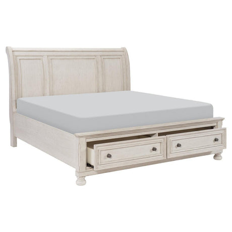 Bethel Wire Brushed White Traditional Birch Veneer Wood And Engineered Wood King Platform Bed - Ella Furniture