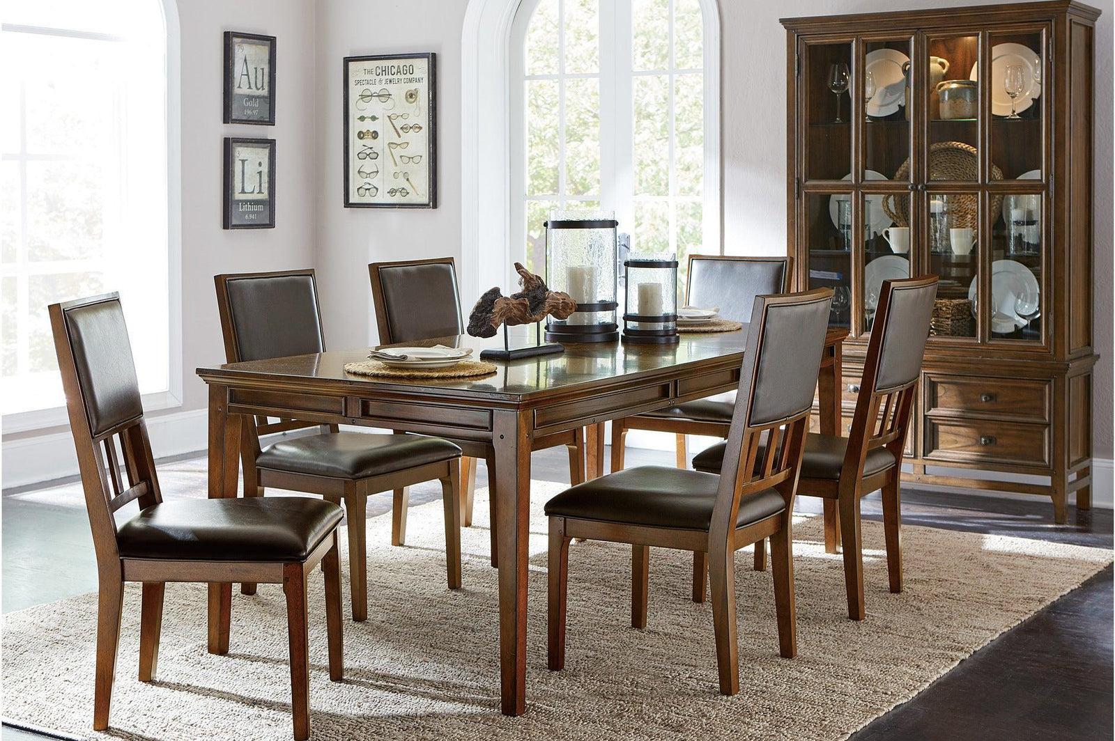 Frazier Park Brown Modern Subtle Lodge Solid Wood Faux Leather Seat Rectangular Dining Room Set - Ella Furniture