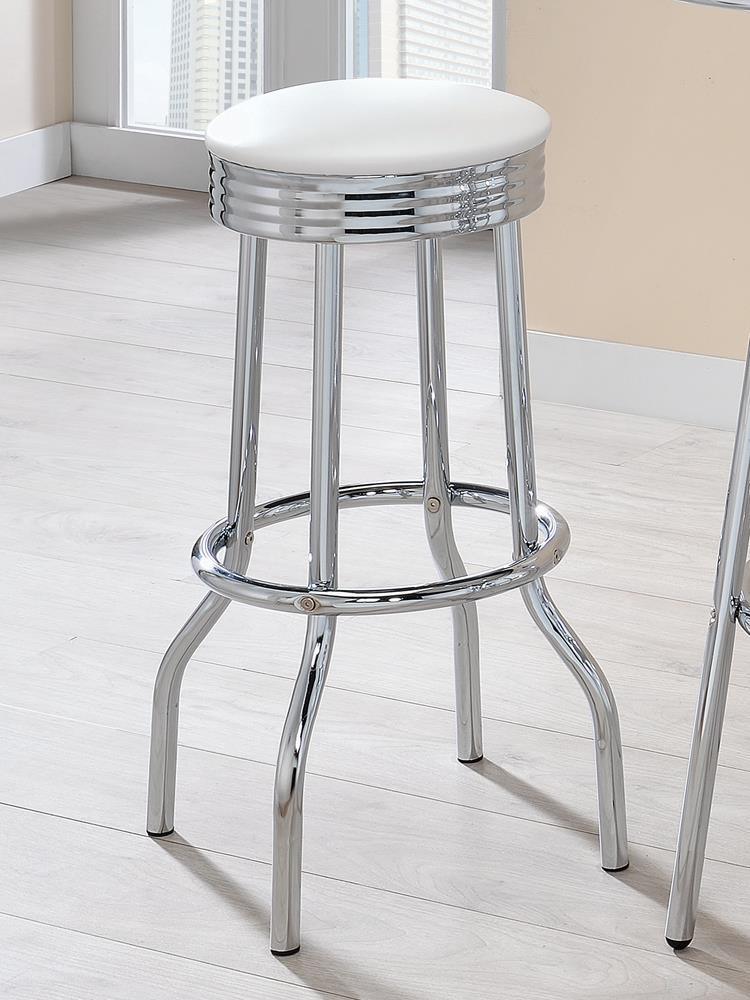 Theodore Upholstered Top Bar Stools White And Chrome (Set Of 2) - Ella Furniture