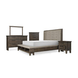 Gray Eastern Modern Traditional Upholstered Tufted Queen Panel Bedroom Set (1Qb,1ns,1dr,1mr,1ch) - Ella Furniture