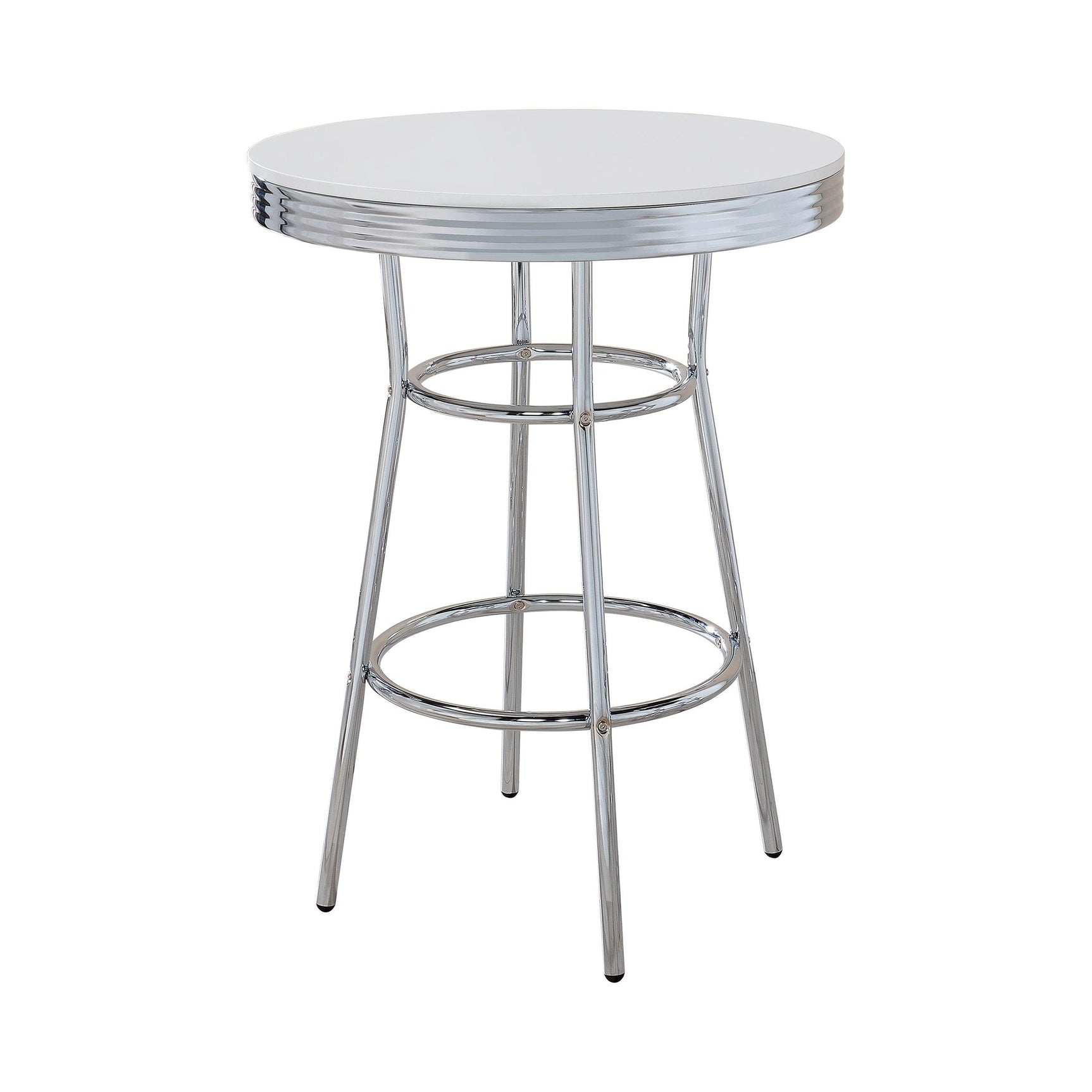 Theodore Round Bar Table Chrome And Glossy White - Ella Furniture