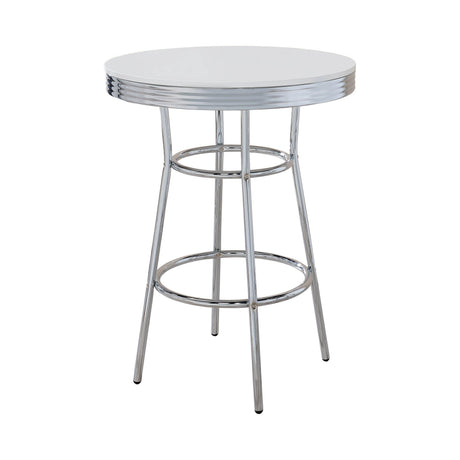 Theodore Round Bar Table Chrome And Glossy White - Ella Furniture
