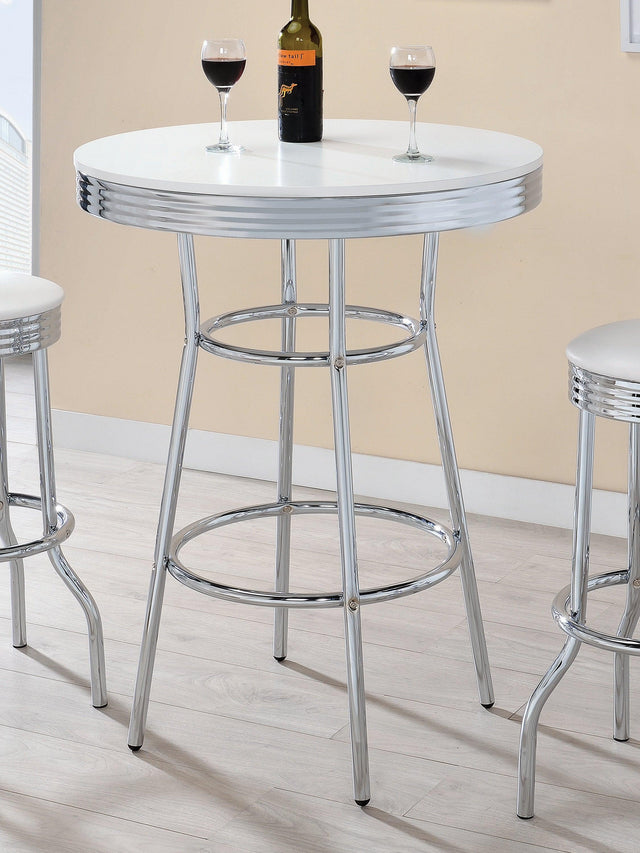 Theodore Round Bar Table Chrome And Glossy White - Ella Furniture