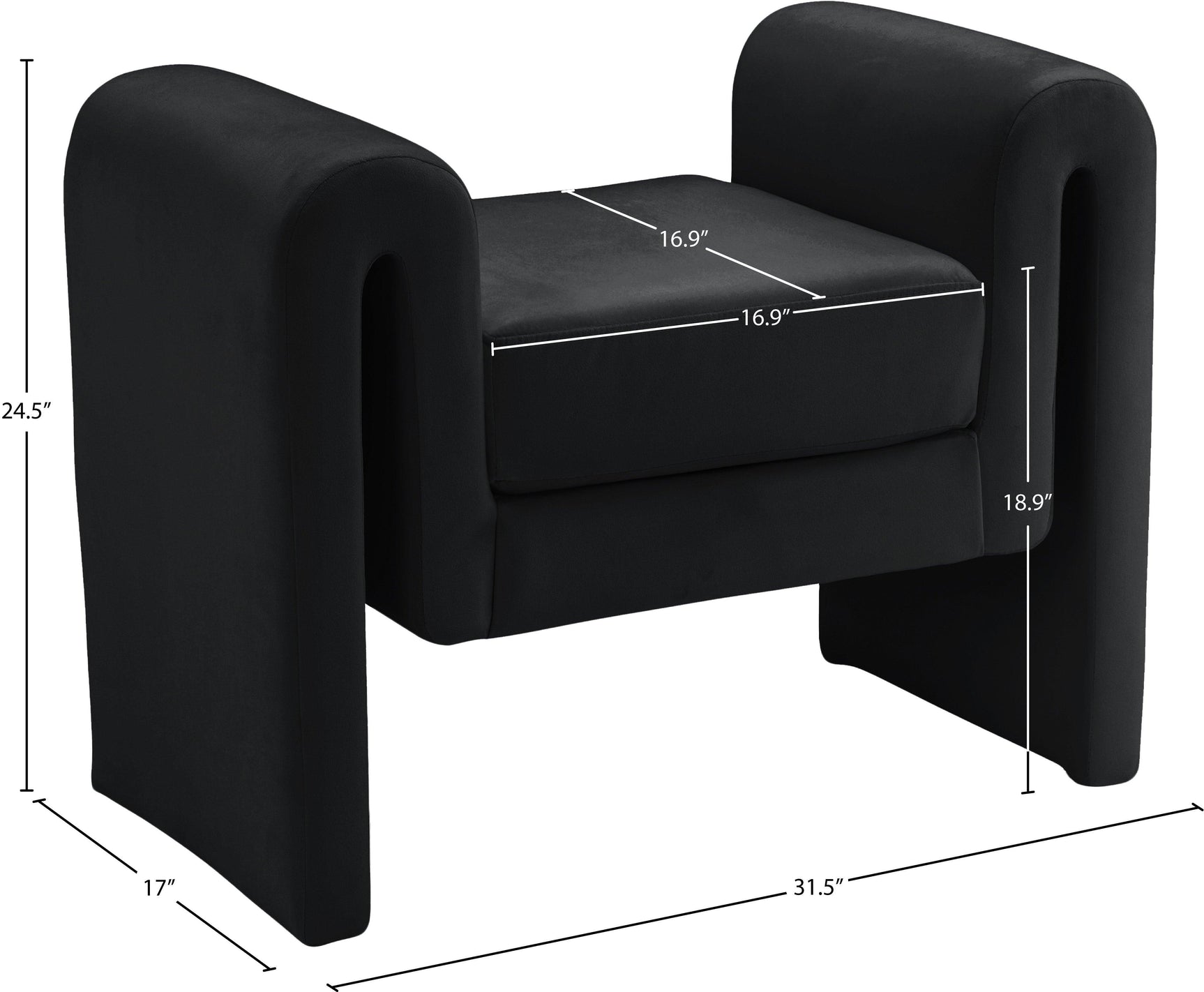 Sloan Black Velvet 31.5" Bench - Ella Furniture