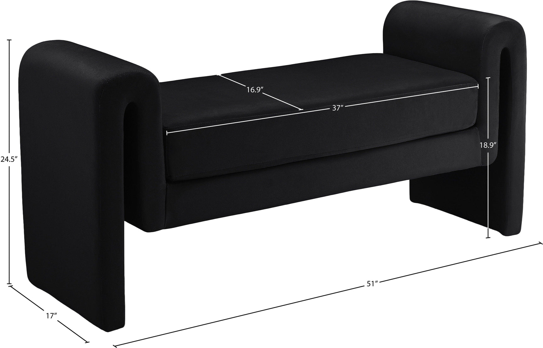Sloan Black Velvet 51" Bench - Ella Furniture