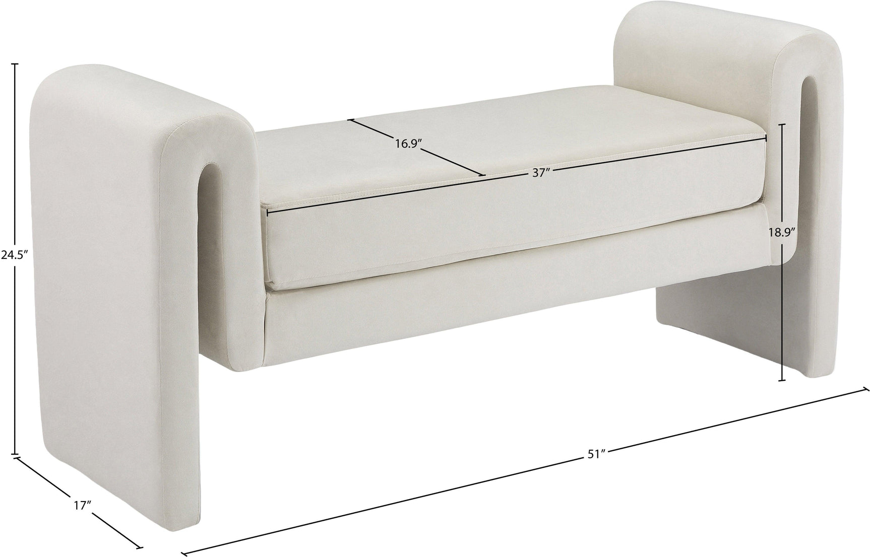 Sloan Cream Velvet 51" Bench - Ella Furniture