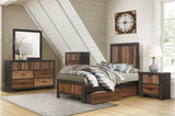 Cooper Dark Ebony And Rustic Mahogany Modern Industrial Faux-wood Veneer Youth Panel Bedroom Set - Ella Furniture