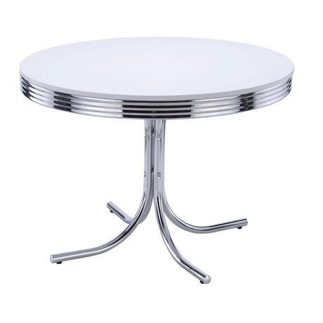 Retro Round Dining Table Glossy White And Chrome - Ella Furniture