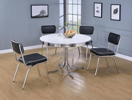 Retro Round Dining Table Glossy White And Chrome - Ella Furniture