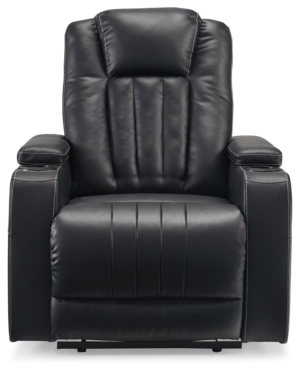 Center Point Black Faux Leather Recliner - Ella Furniture