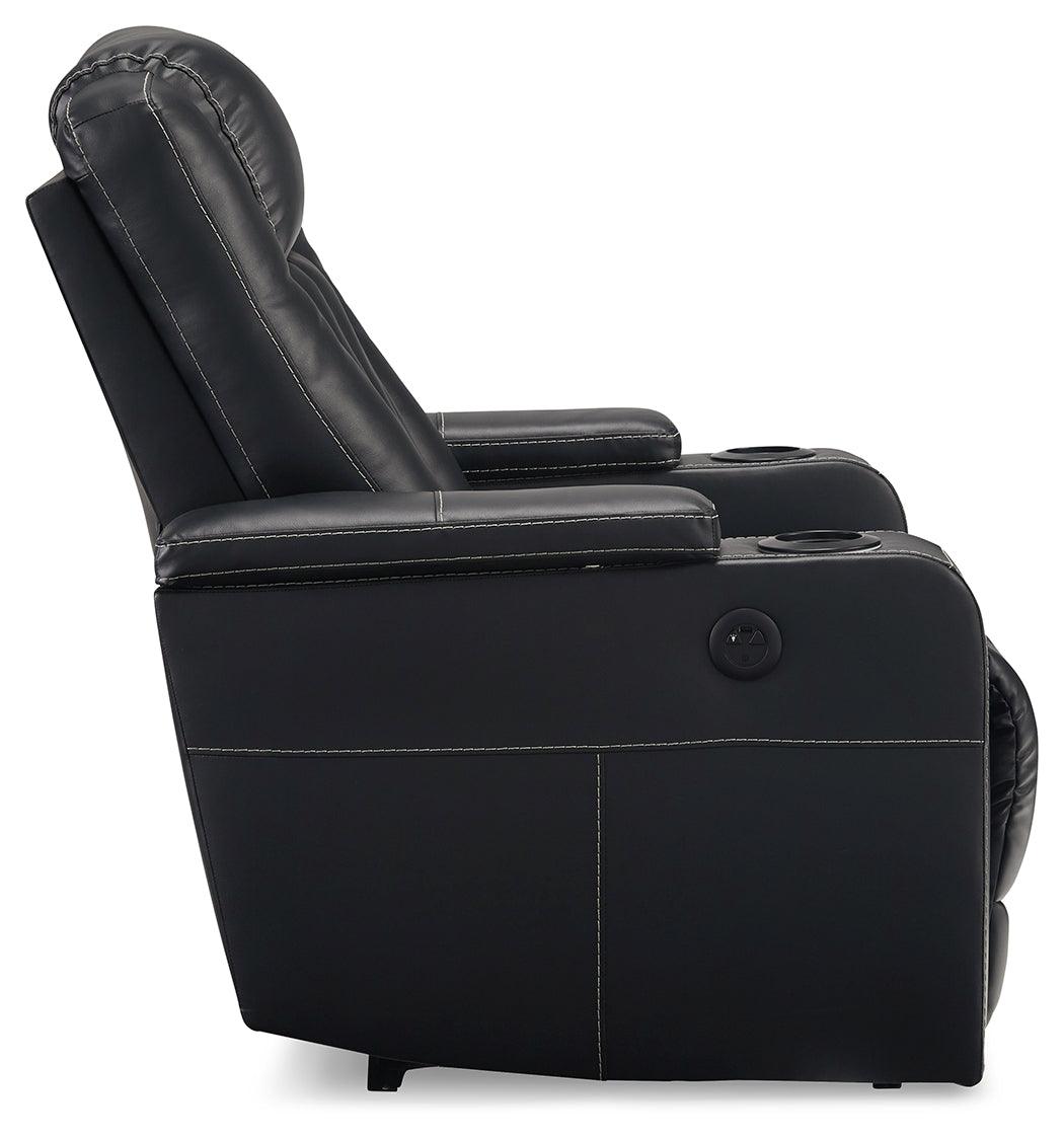 Center Point Black Faux Leather Recliner - Ella Furniture