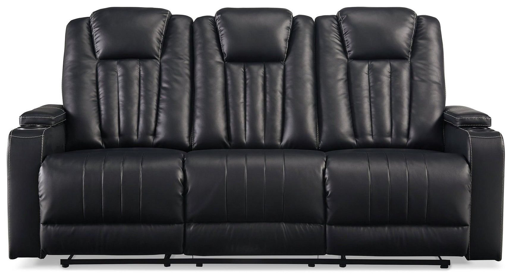 Center Point Black Faux Leather Reclining Sofa With Drop Down Table - Ella Furniture