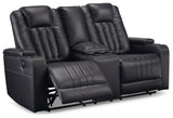 Center Point Black Faux Leather Reclining Loveseat With Console - Ella Furniture