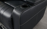 Center Point Black Faux Leather Reclining Sofa With Drop Down Table - Ella Furniture