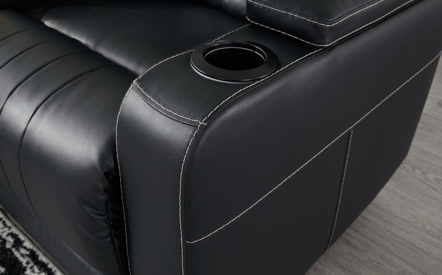 Center Point Black Faux Leather Reclining Loveseat With Console - Ella Furniture