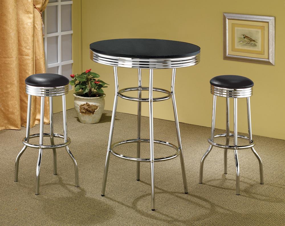 Theodore Upholstered Top Bar Stools Black And Chrome (Set Of 2) - Ella Furniture