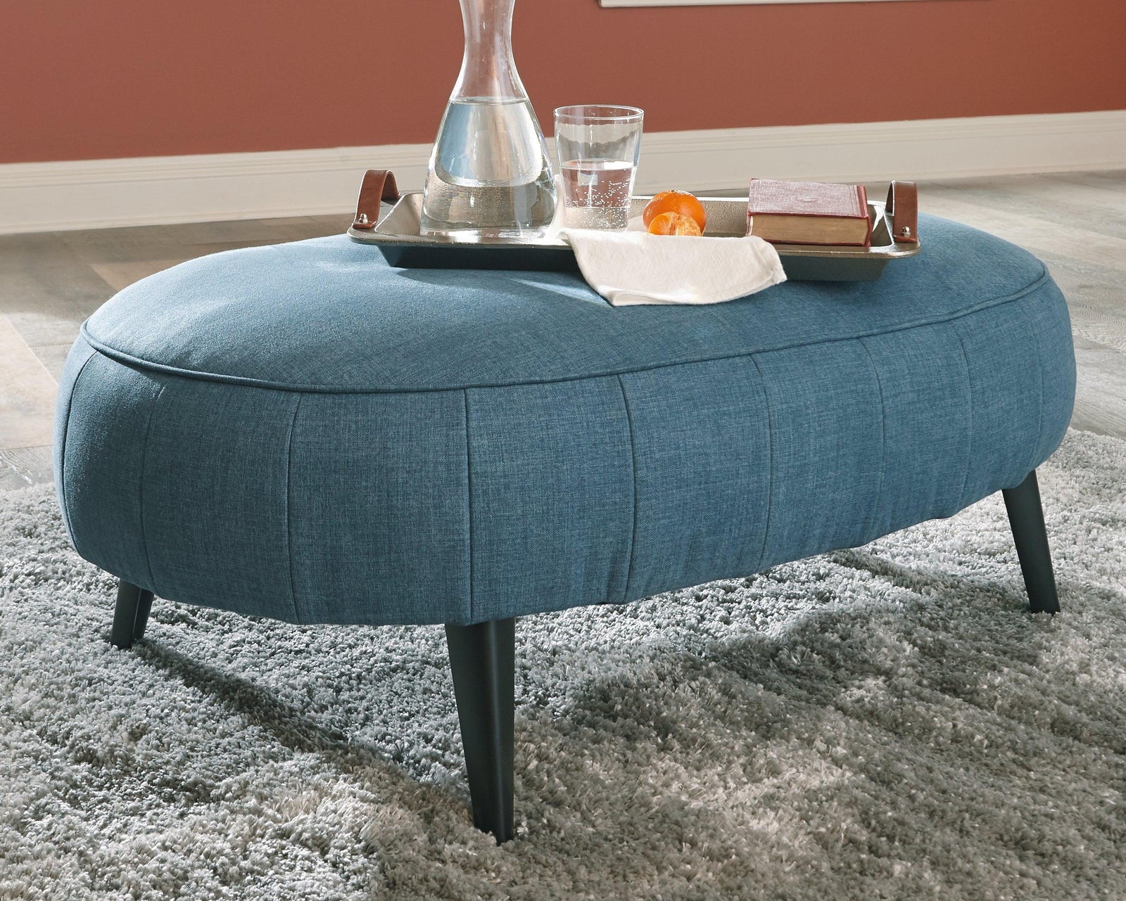 Hollyann Blue Chenille Oversized Accent Ottoman - Ella Furniture