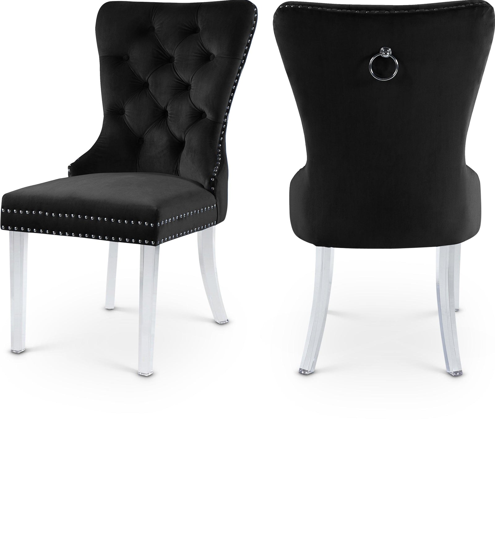 Miley Black Velvet Dining Chair With Acrylic Legs - Ella Furniture