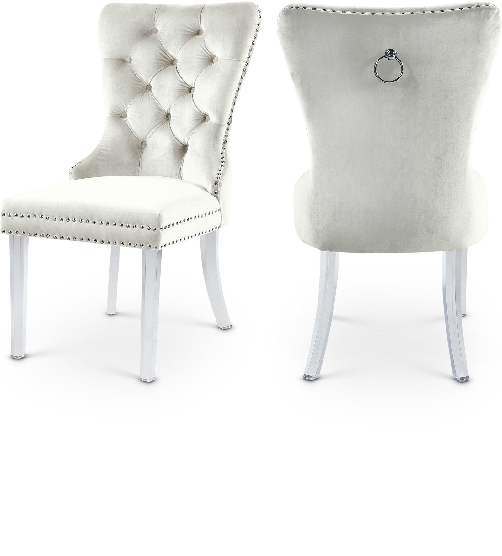 Miley Cream Velvet Dining Chair With Acrylic Legs - Ella Furniture