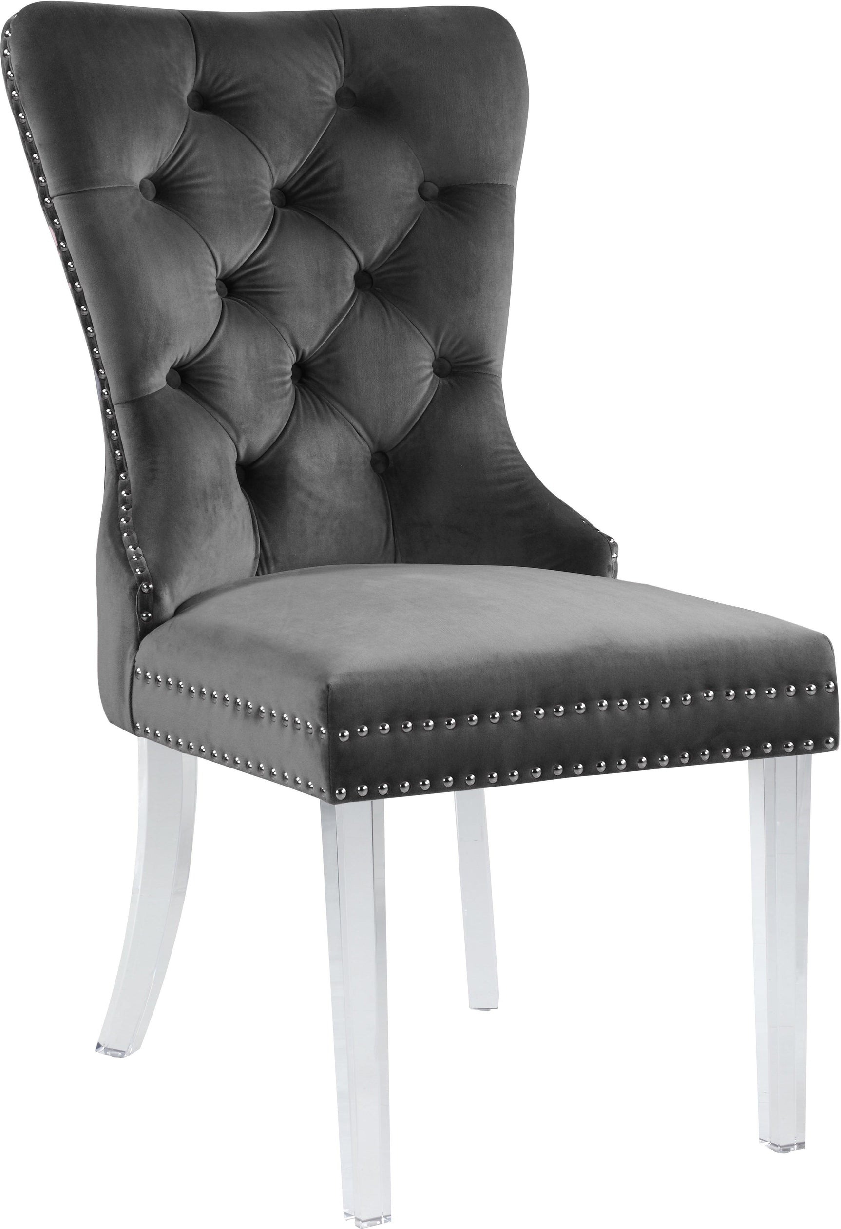 Miley Grey Velvet Dining Chair With Acrylic Legs - Ella Furniture