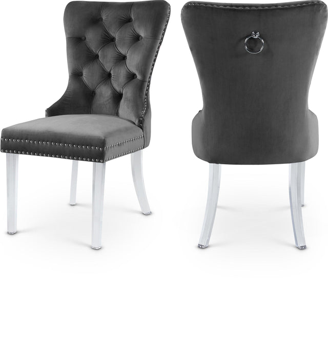 Miley Grey Velvet Dining Chair With Acrylic Legs - Ella Furniture