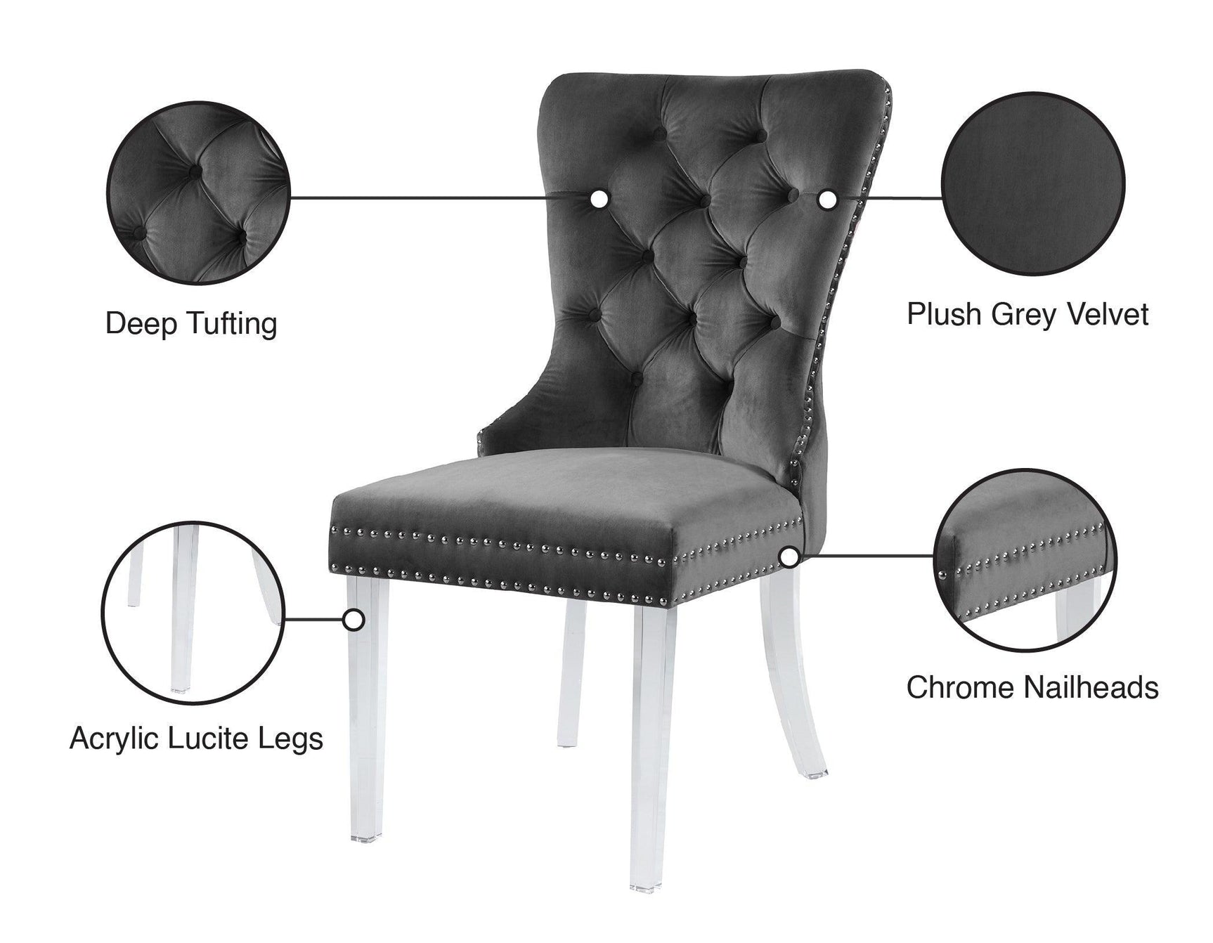 Miley Grey Velvet Dining Chair With Acrylic Legs - Ella Furniture
