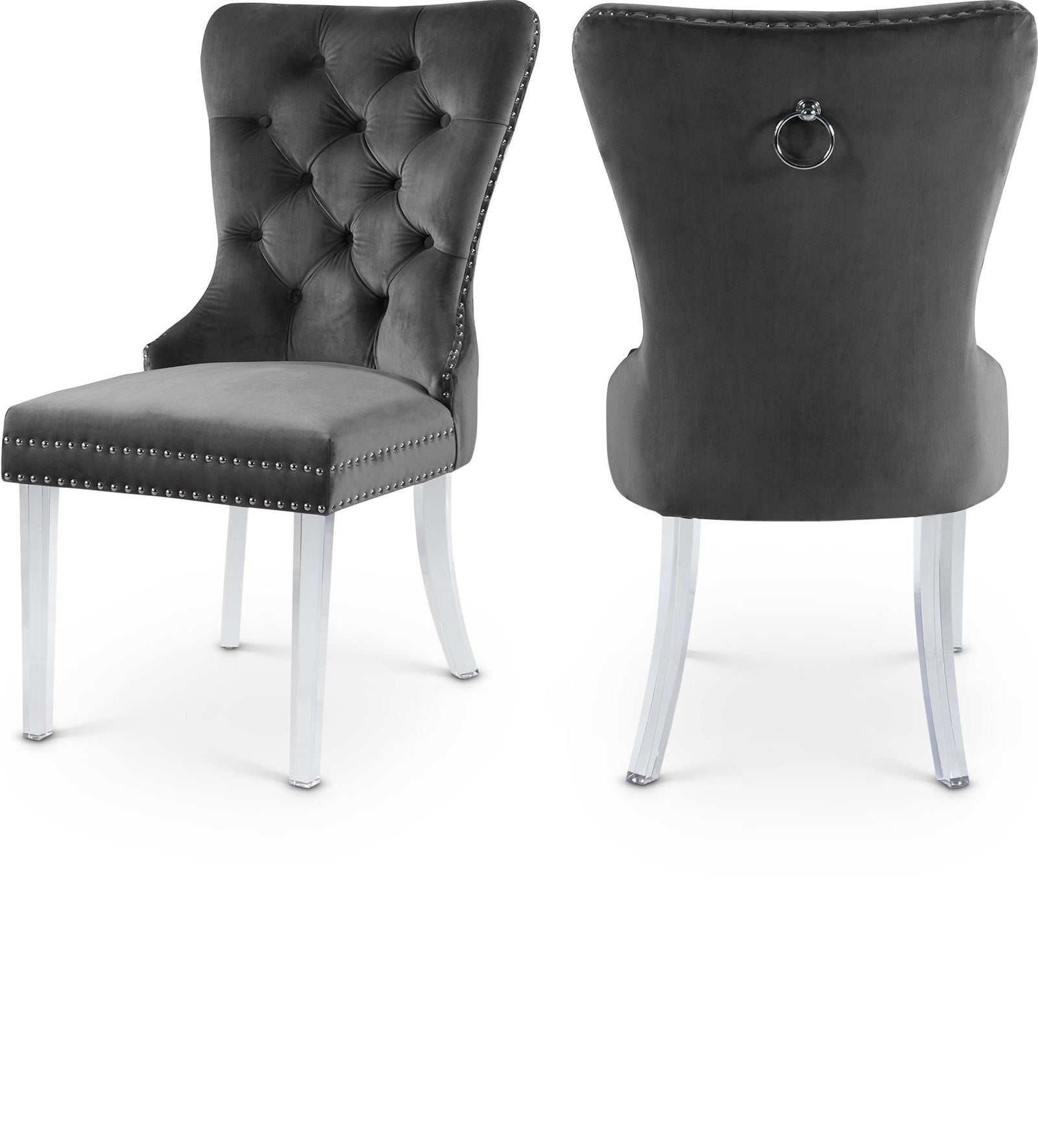 Miley Grey Velvet Dining Chair With Acrylic Legs - Ella Furniture