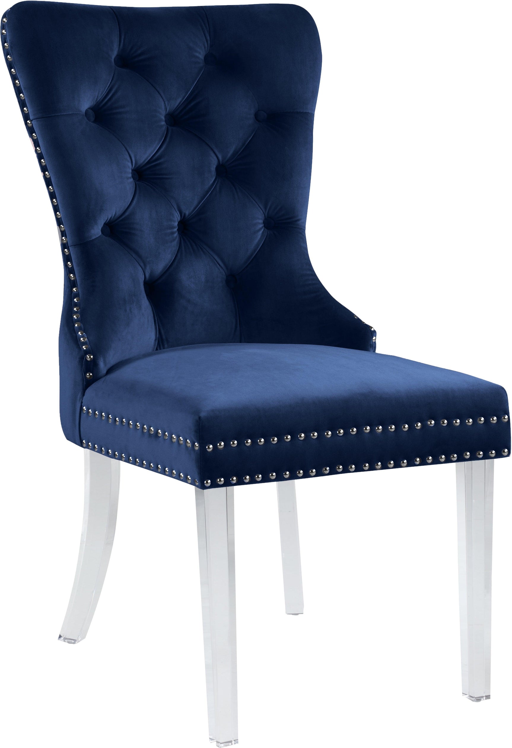 Miley Blue Velvet Dining Chair With Acrylic Legs - Ella Furniture