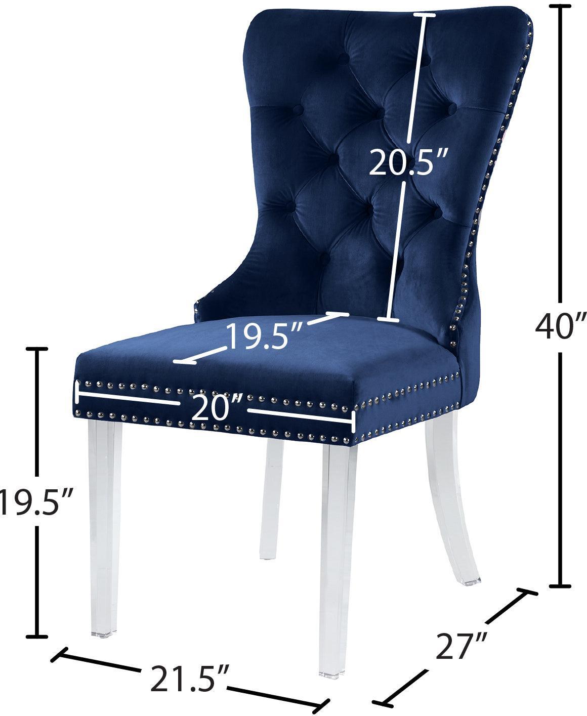 Miley Blue Velvet Dining Chair With Acrylic Legs - Ella Furniture