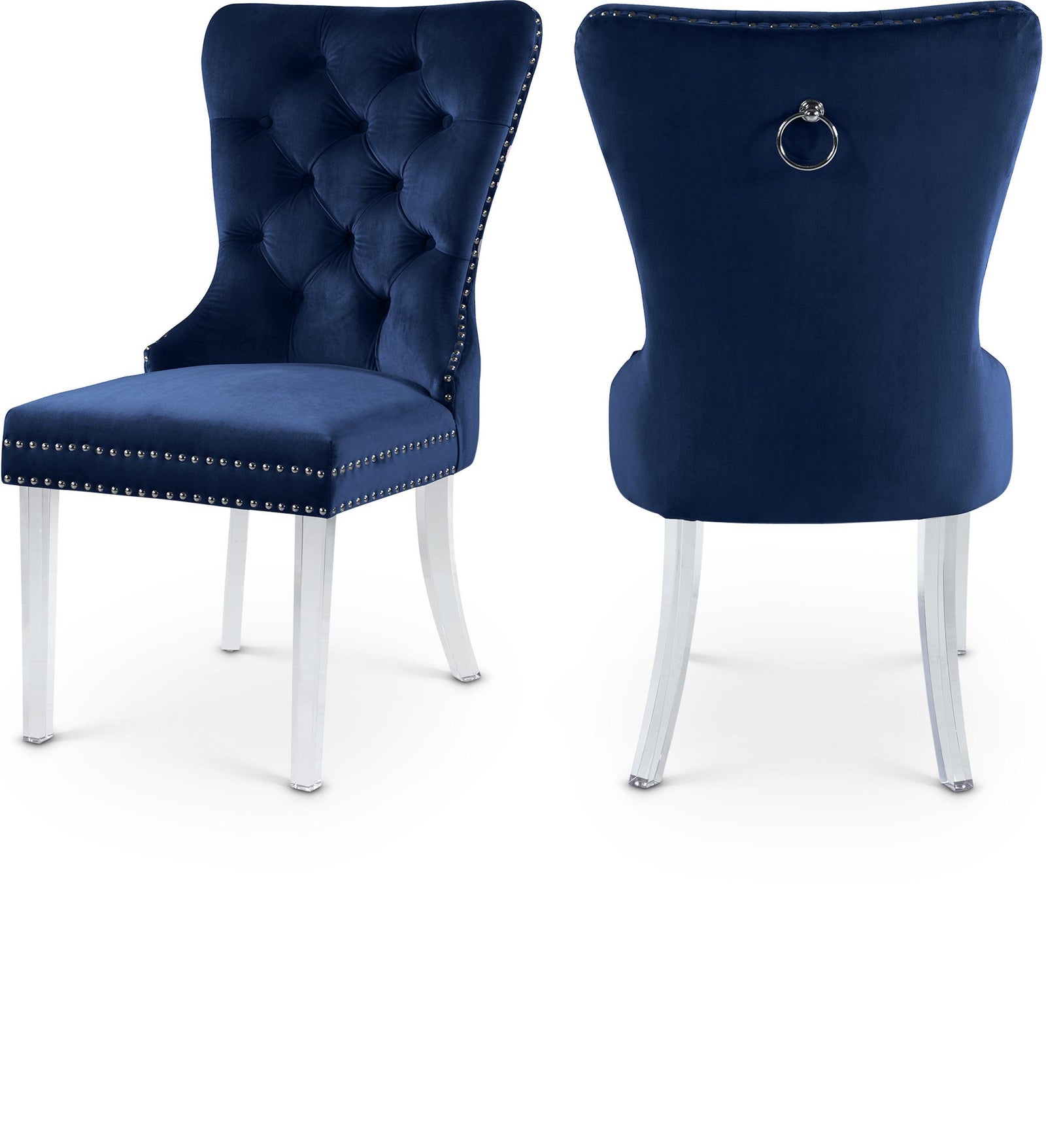 Miley Blue Velvet Dining Chair With Acrylic Legs - Ella Furniture