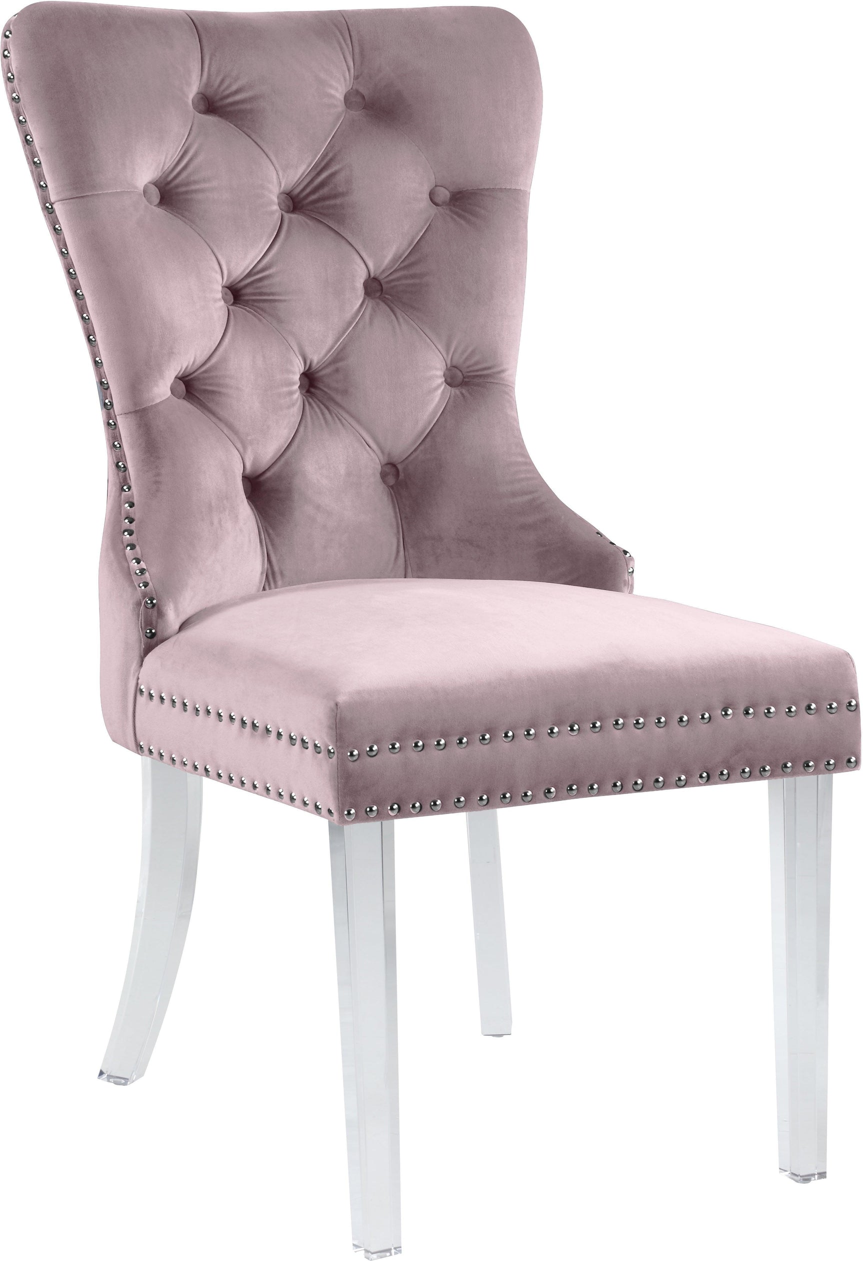 Miley Pink Velvet Dining Chair With Acrylic Legs - Ella Furniture