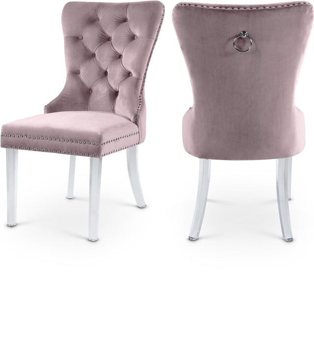 Miley Pink Velvet Dining Chair With Acrylic Legs - Ella Furniture