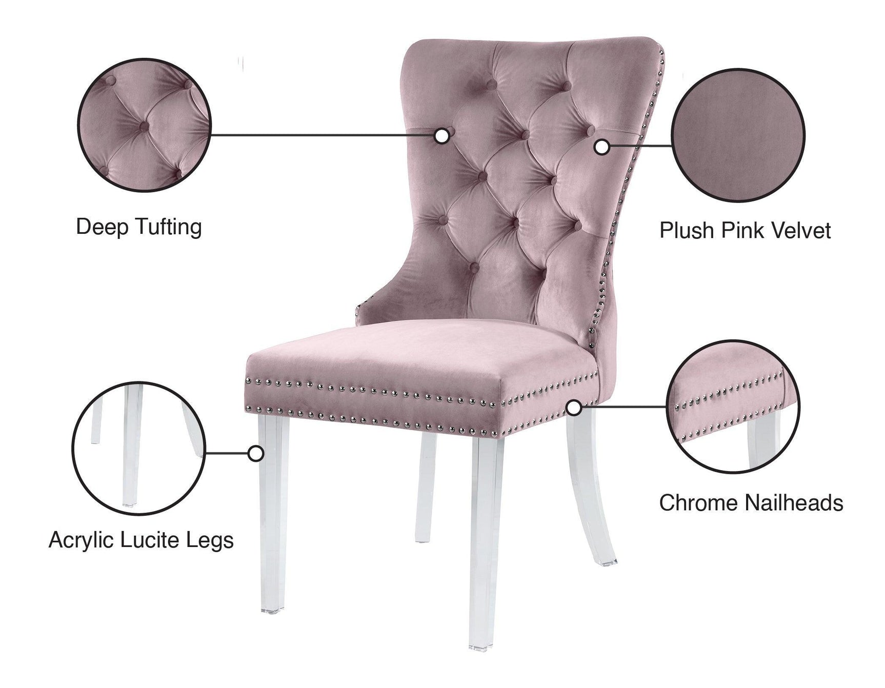 Miley Pink Velvet Dining Chair With Acrylic Legs - Ella Furniture