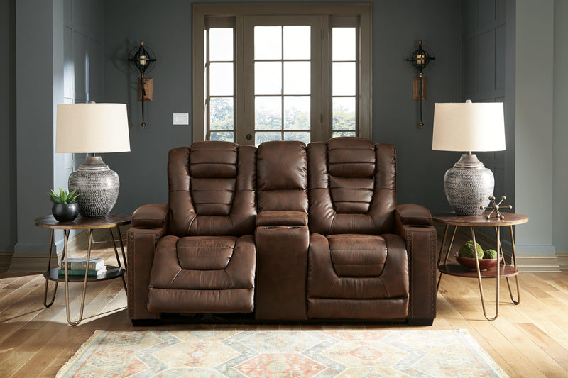 Owner's Box Thyme Faux Leather Power Reclining Loveseat With Console