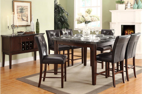 Decatur Dark Brown Wood Faux Leather Upholstered Tufted Faux Marble Rectangular Dining Room Set - Ella Furniture