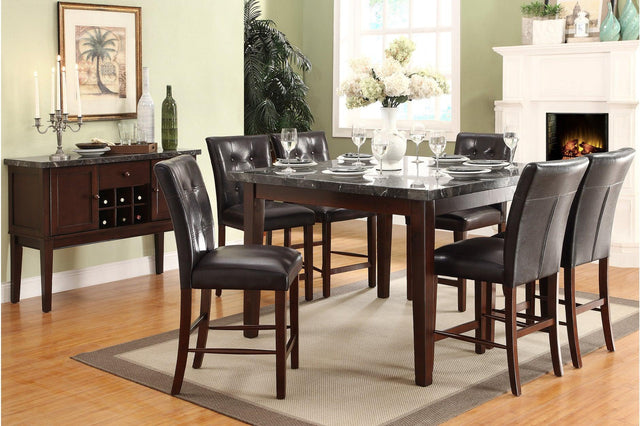 Decatur Dark Brown Wood Faux Leather Upholstered Tufted Faux Marble Rectangular Dining Room Set - Ella Furniture